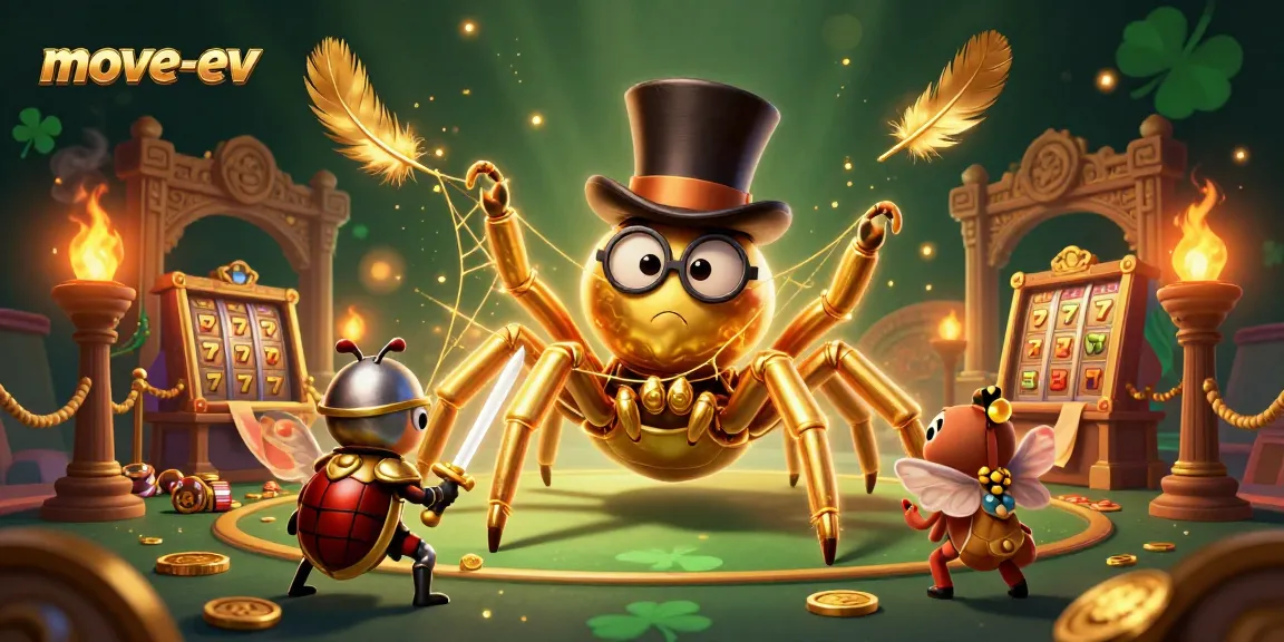 Experience thrilling excitement with move-ev in this dynamic 3D casino scene filled with symbols of slot games.