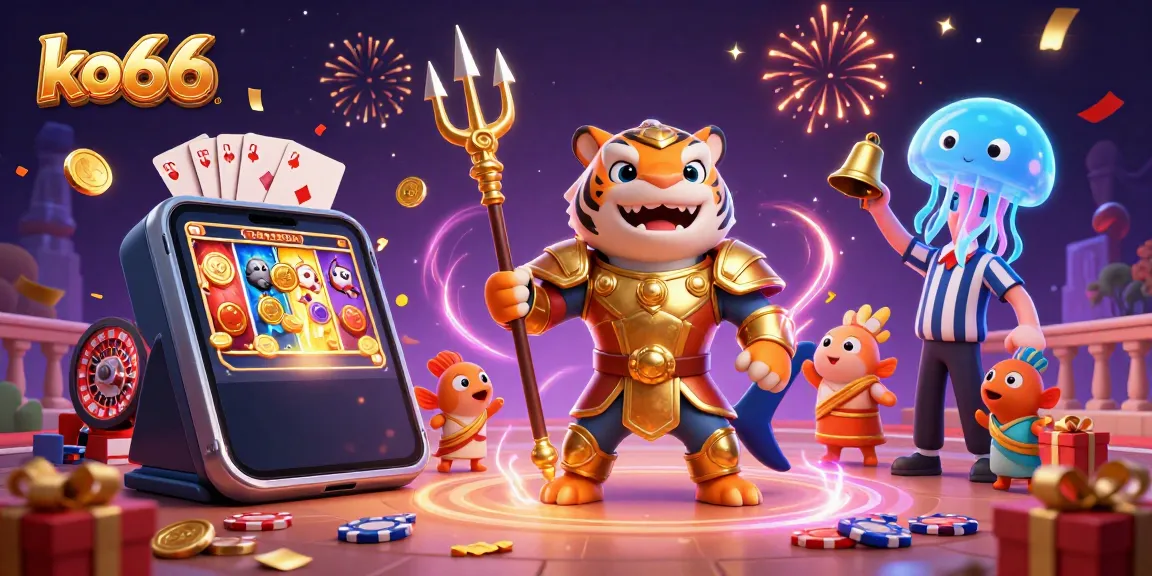 Experience the thrilling KO66 casino scene excitement featuring a tiger shark gladiator in action.