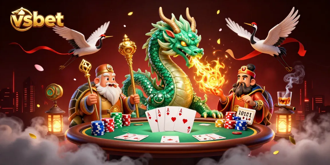 Experience exciting gameplay at vsbet with a dragon, sage, and dynamic poker elements.