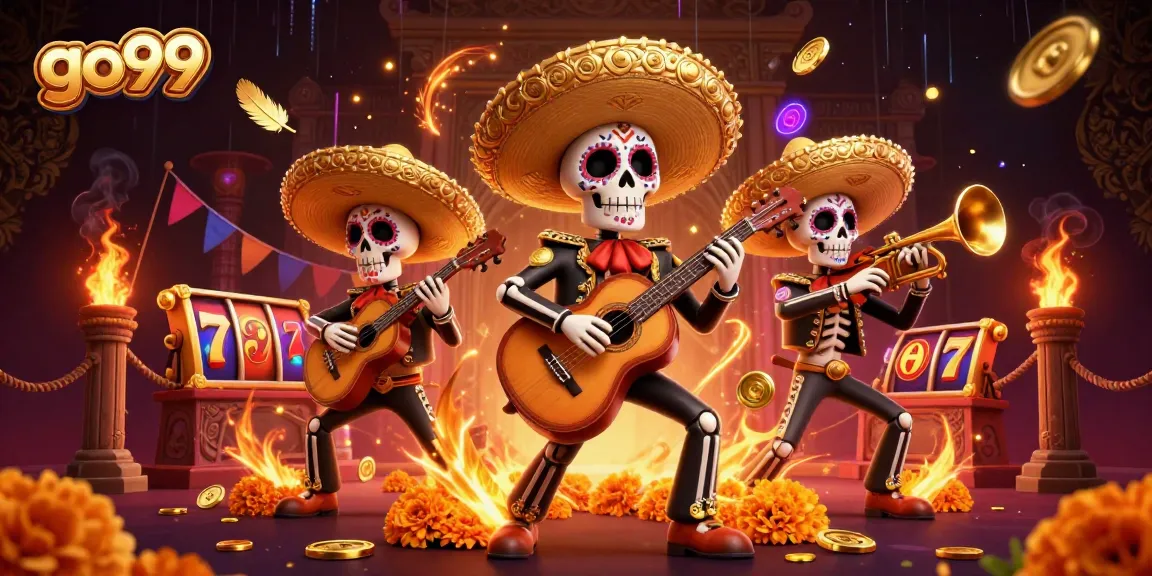 Experience vibrant gameplay at go99 with a lively Day of the Dead mariachi band and slot elements.