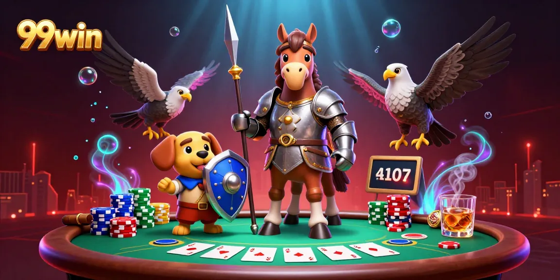 Experience thrilling gaming with 99win, showcasing a knight and fun casino elements.
