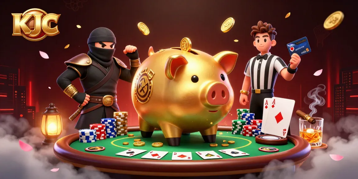 KJC players spin gold coins at a poker table during an exciting casino game, showcasing vibrant elements.