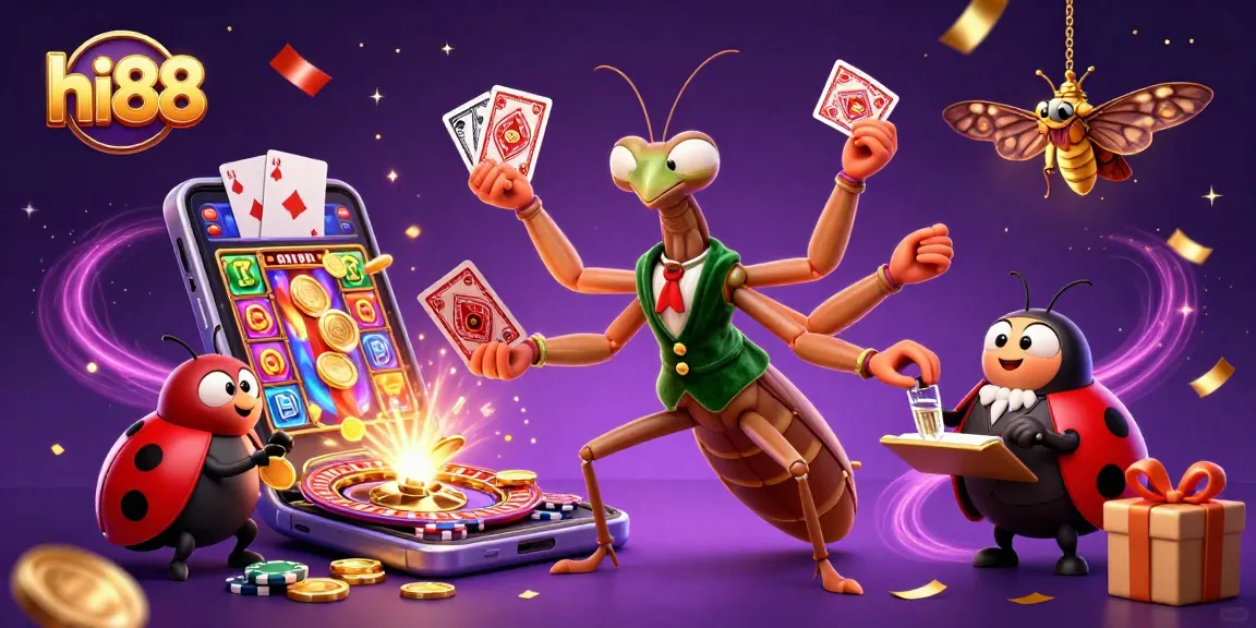 Play exciting games at hi88 with a colorful slot game, poker chips, and festive casino atmosphere.