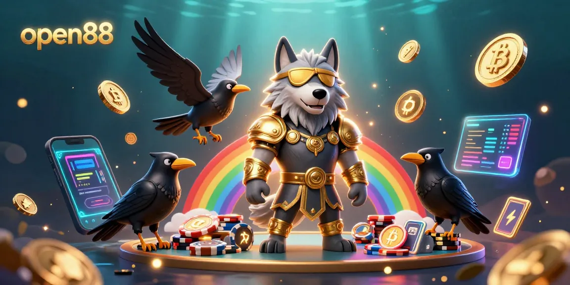 Experience thrilling gameplay at open88 with Odin and his ravens amid glowing casino elements.