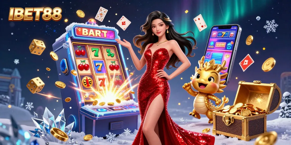 Play exciting casino games at IBET88 with vibrant characters and dynamic elements in a thrilling 3D illustration.