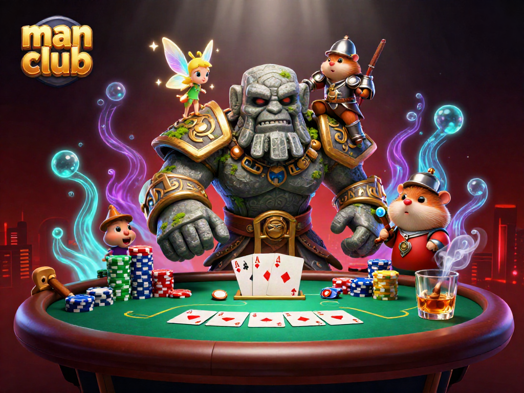 Experience thrilling man club gaming with vibrant poker elements and enchanting characters in this captivating illustration.