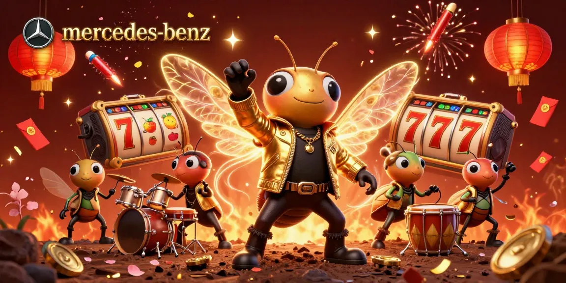Experience thrilling gameplay with mercedes-benz-themed slot reels and vibrant casino elements.