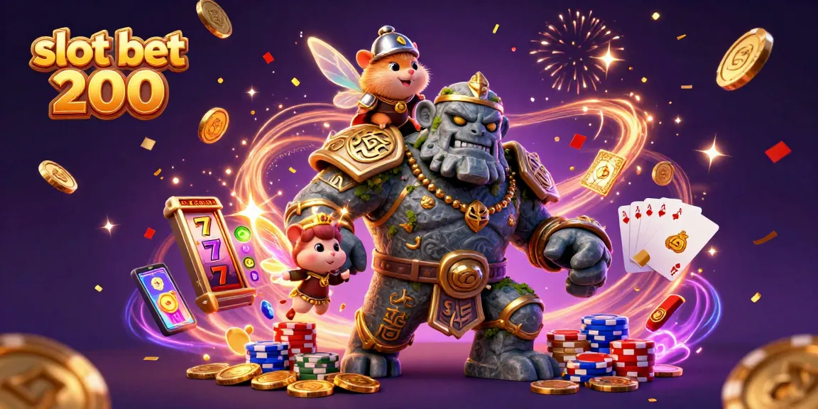 Slot bet 200 menunjukkan golem kuno dan peri magis beraksi dalam permainan slot menarik.