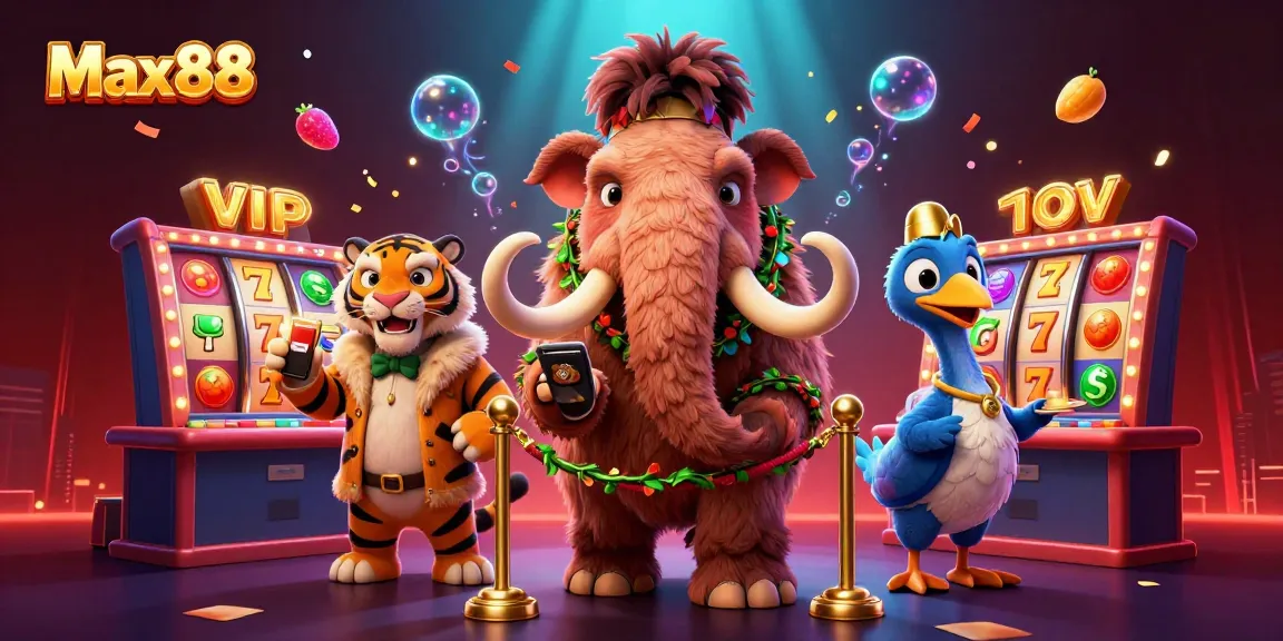 Check IDs at the Max88 casino with a mammoth bouncer, a saber-tooth tiger, and a dodo doorman.