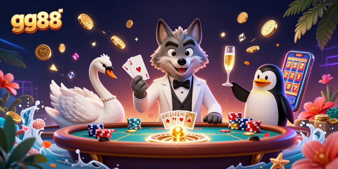gg88 showcases a lively casino scene with dynamic characters and exciting gaming elements.