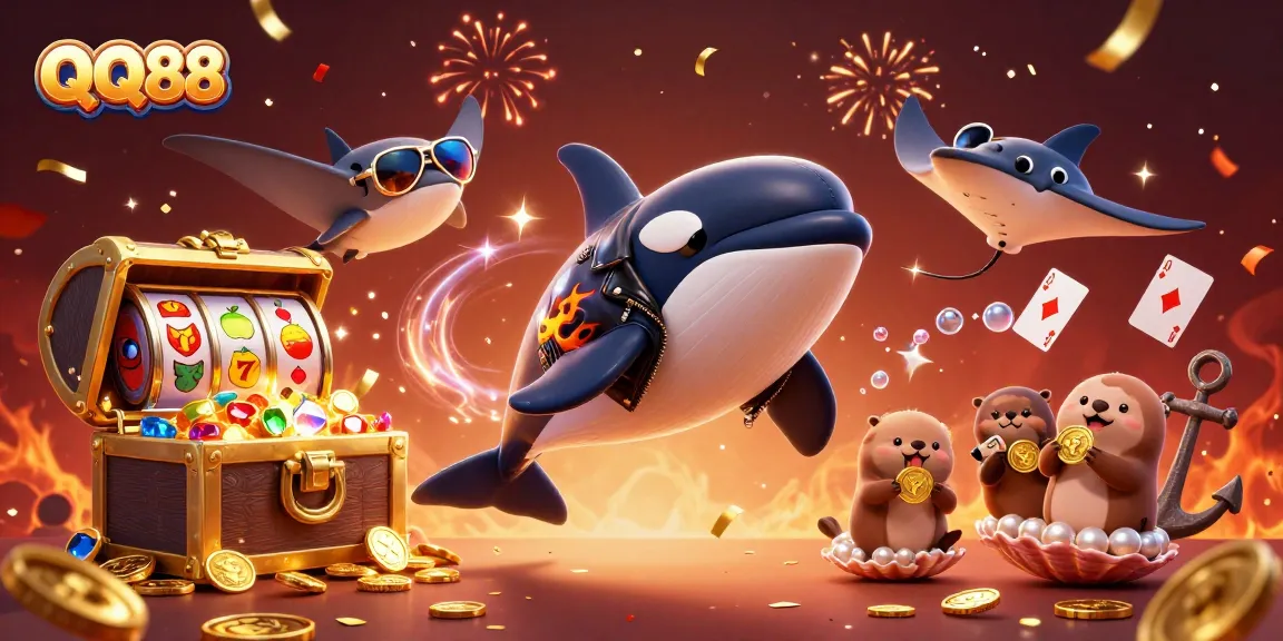 Experience thrilling gaming at QQ88 with vibrant characters and dynamic casino elements.