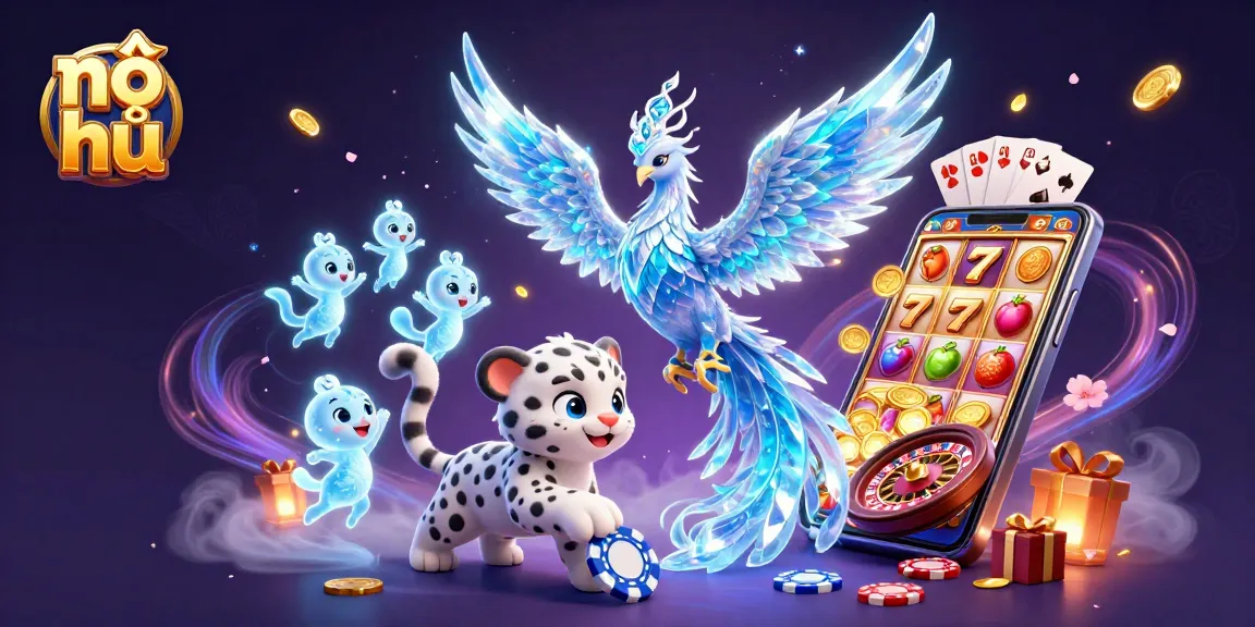 Engage in thrilling nổ hũ action with an ice phoenix, snow leopard, and mystic visuals.