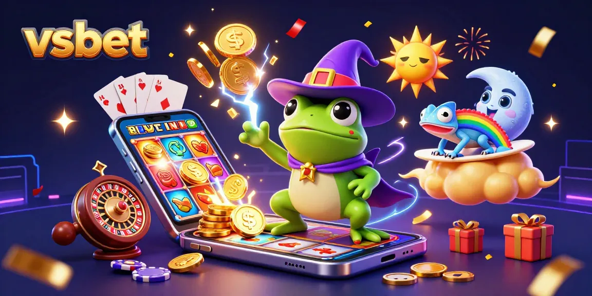 Engage in thrilling gaming with vsbet's vibrant scene showcasing exciting slots and colorful characters.