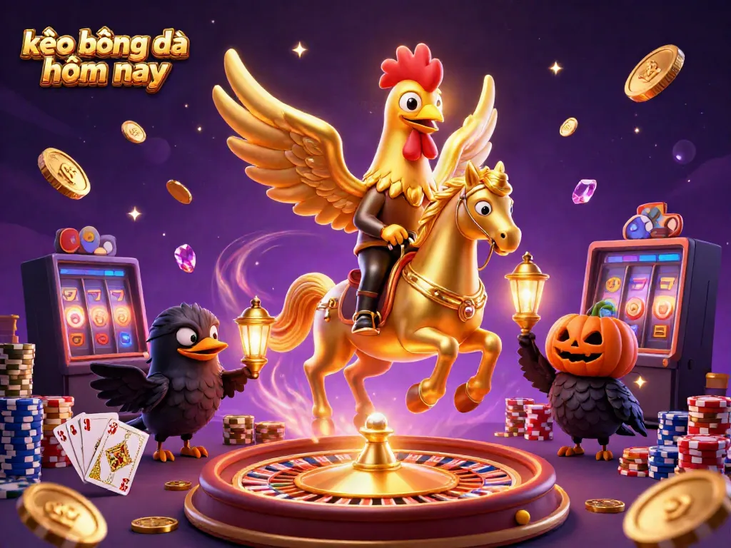 Experience the excitement of kèo bóng đá hôm nay in this vibrant casino-themed illustration.