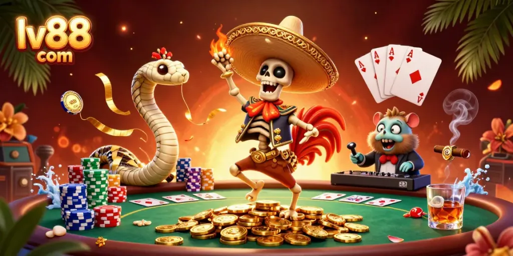 Join the fun at lv88 com with a vibrant casino scene featuring poker action and excitement.