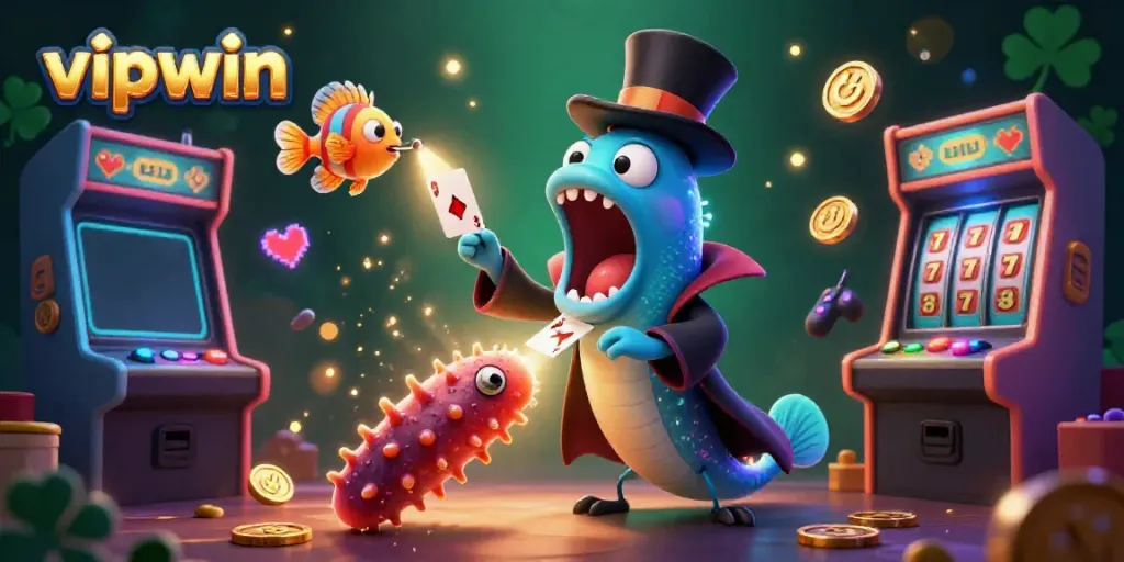 Play thrilling games at vipwin with a magical underwater casino scene featuring vibrant characters and sparkling elements.