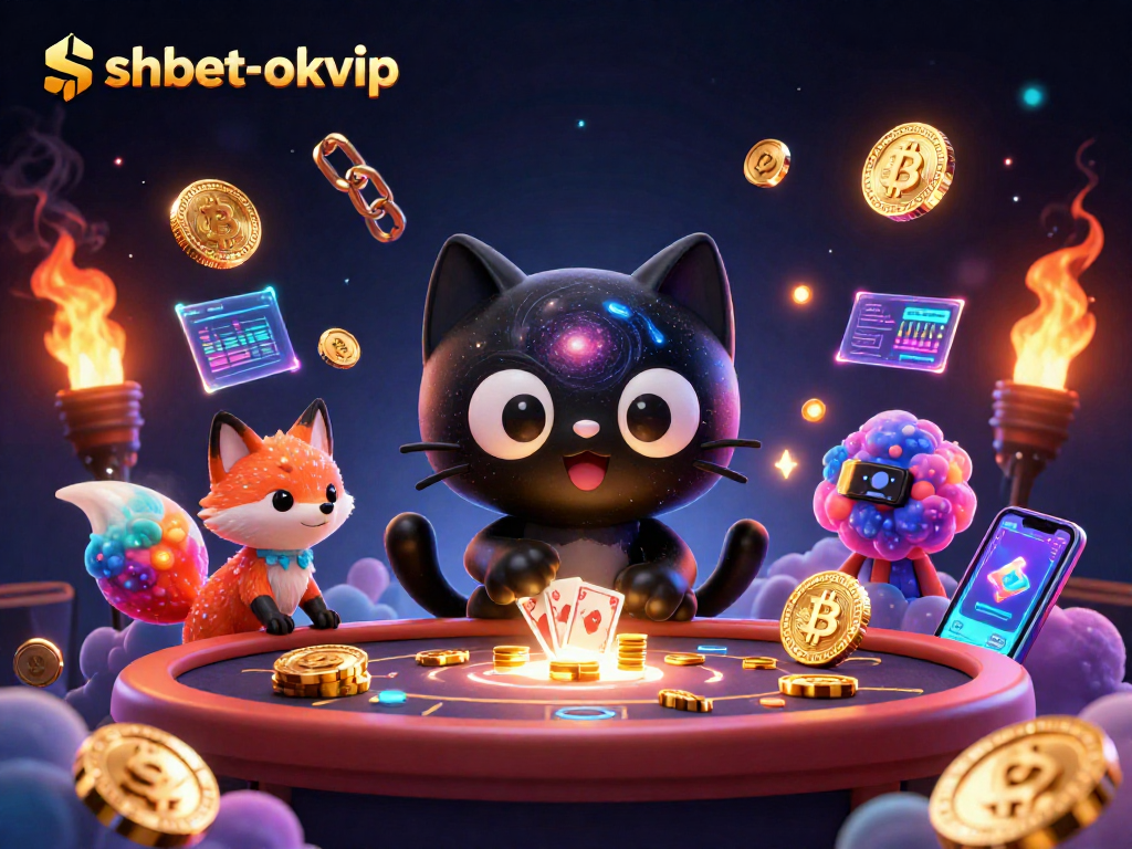 Win big with shbet-okvip at the vibrant cosmic casino, featuring a black hole cat.