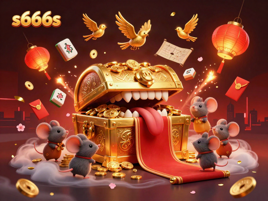 Immerse in the vibrant world of s666s, where mice are lured by golden treasures in a lively casino atmosphere.