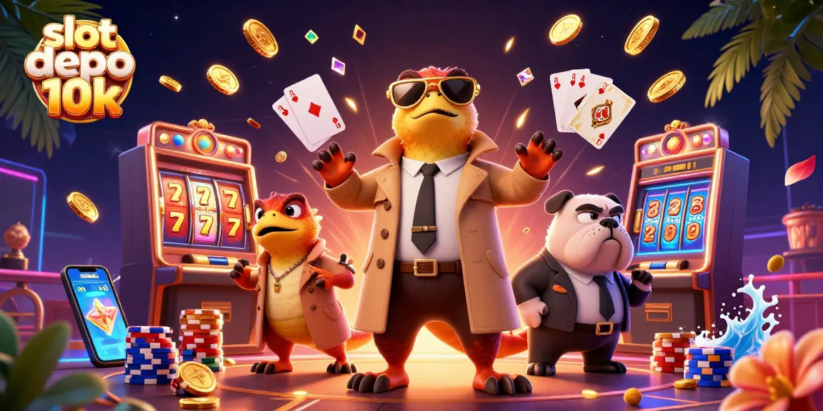 Experience the thrill of slot depo 10k with festive raptors and casino elements.