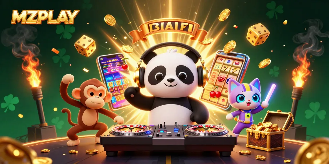 MZPLAY spins excitement with vibrant 3D characters in a lively casino environment, showcasing slot machine thrills.