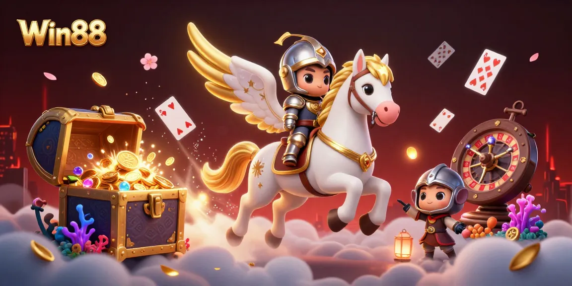 Experience the thrill of Win88 with a celestial knight and casino adventure.