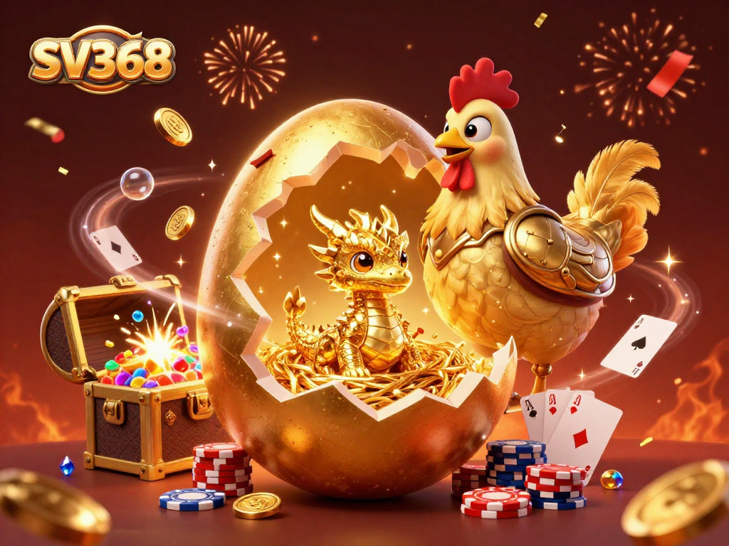 Experience SV368's exhilarating atmosphere with a golden dragon and poker chips in a vibrant casino scene.
