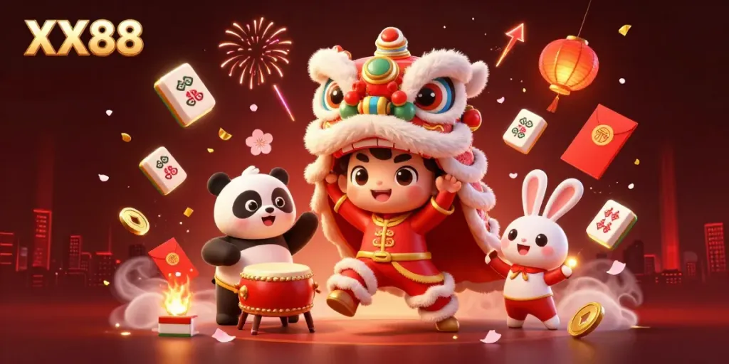 Engage in the excitement of gambling at XX88 with this vibrant illustration featuring lively characters celebrating.