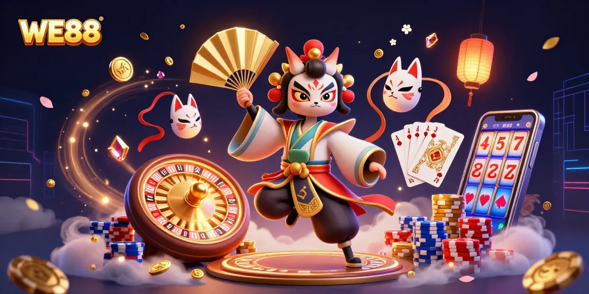 Experience the excitement of WE88 with vibrant casino elements and dynamic characters.