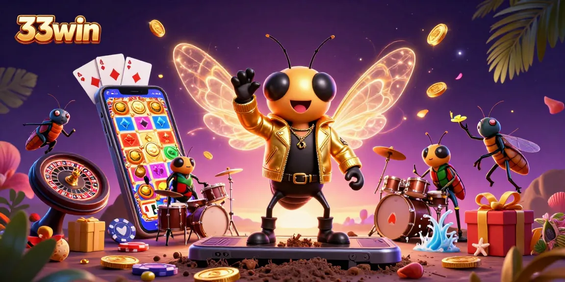 Join the 33win slot action with vibrant characters and a lively casino atmosphere.