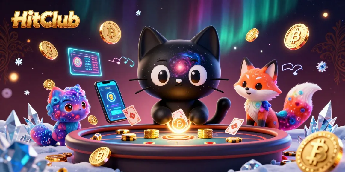 Conquer live casino games with HitClub's enchanting cosmic scene featuring a black hole cat and fox!