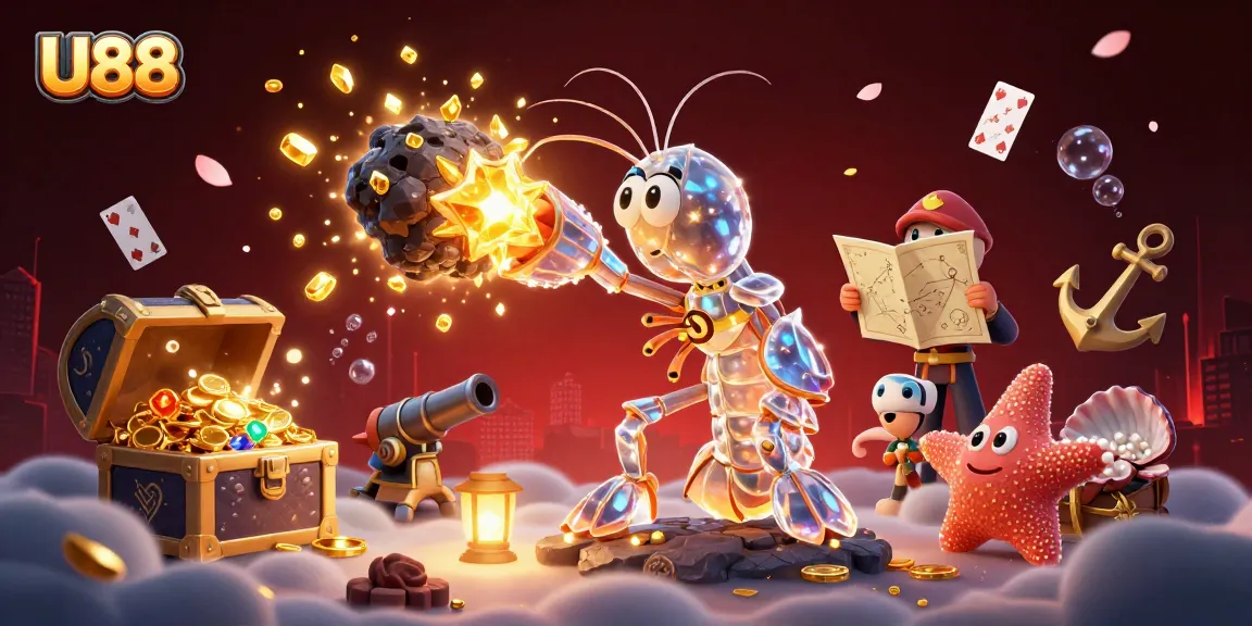 Experience U88 in a vibrant 3D illustration featuring dynamic gameplay and immersive casino elements.
