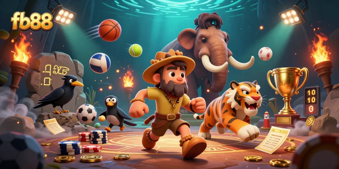 Experience thrilling sports betting action at fb88 with dynamic and colorful 3D casino illustration.