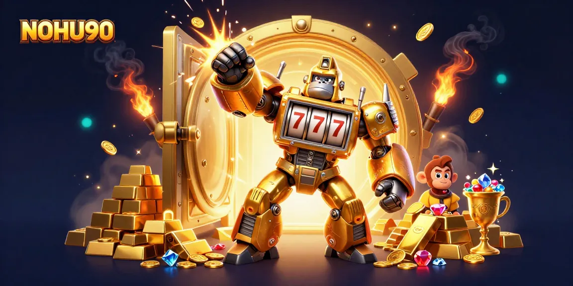 Experience big wins at NOHU90 with a lively 3D casino scene featuring a golden gorilla mech.