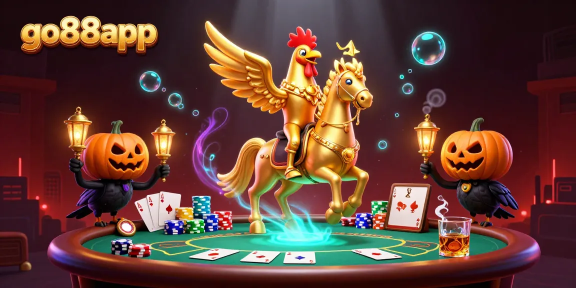 Experience thrilling gameplay with go88app as a golden rooster leads the way in a vibrant casino scene.