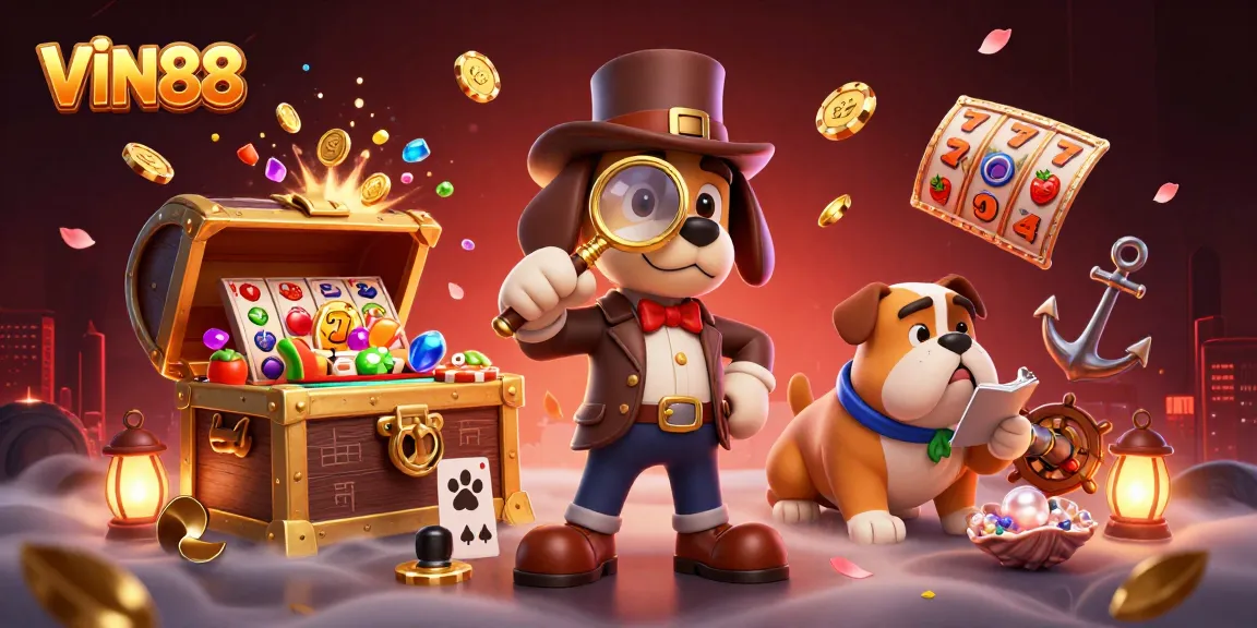 Experience exciting gameplay at VIN88 with a cartoon detective uncovering treasure in a vibrant casino adventure.