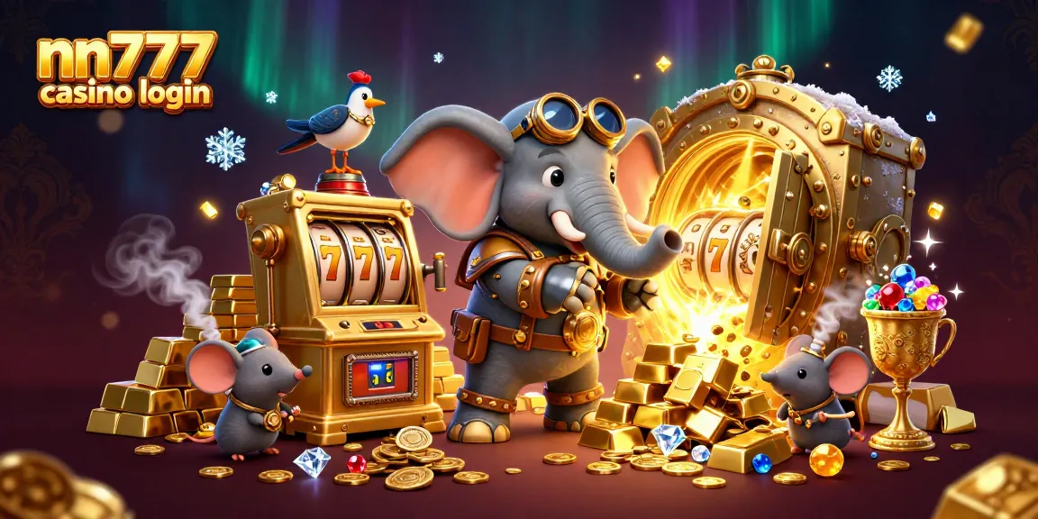 Experience the excitement of nn777 casino login with a vibrant 3D steampunk illustration packed with gaming elements.