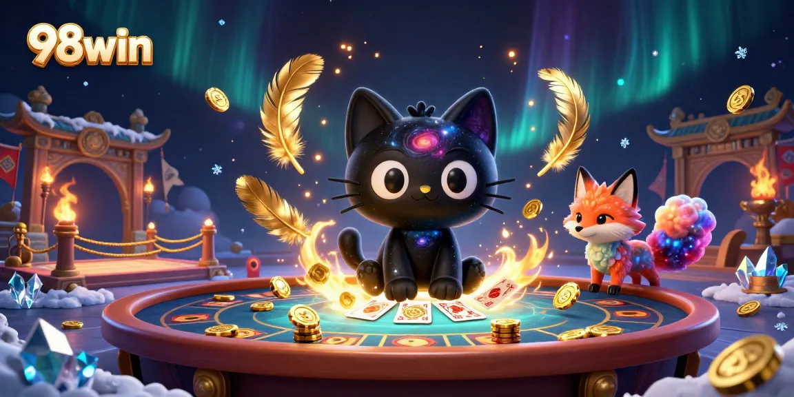 Win big with 98win at a cosmic casino with vibrant characters and rich gaming elements.