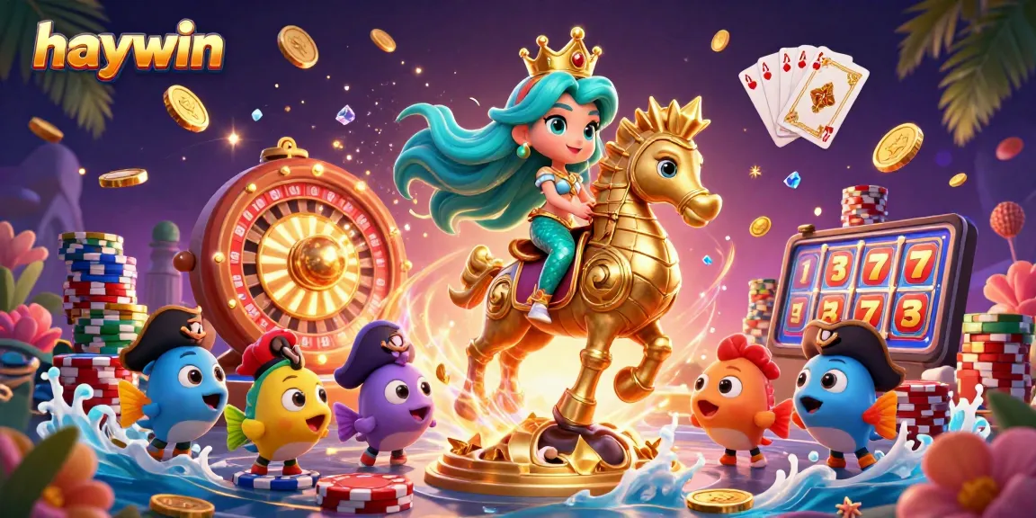 Experience the excitement of Haywin as a mermaid princess spins the roulette wheel surrounded by vibrant treasures.