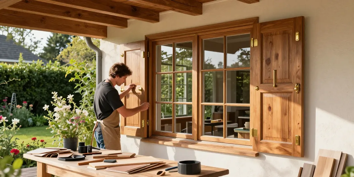 Hardwood Casement Windows and Doors West Hampstead London NW3 highlighted in a sunny garden workshop, showcasing artisanal craftsmanship.
