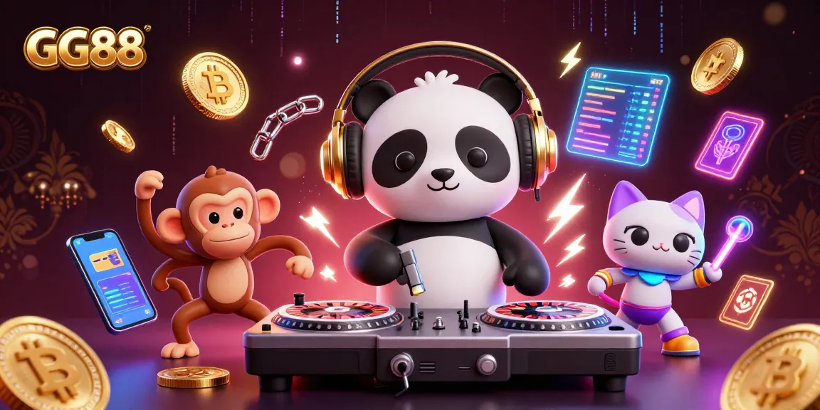 GG88 entertains players with vibrant gaming fun using DJ panda, monkey, and kitten in a dazzling scene.
