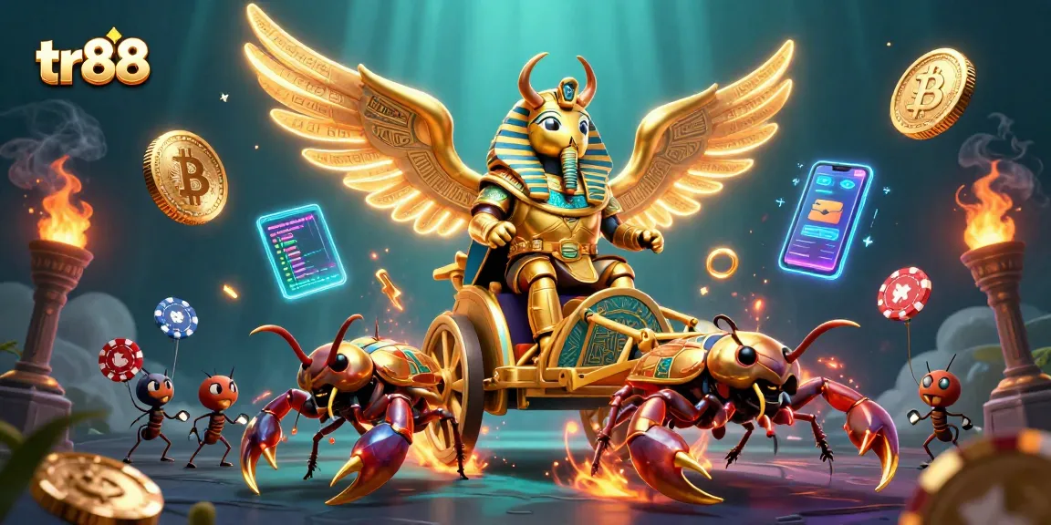Experience thrilling gaming action at tr88 with vibrant 3D characters and crypto elements surrounding a dynamic scene.