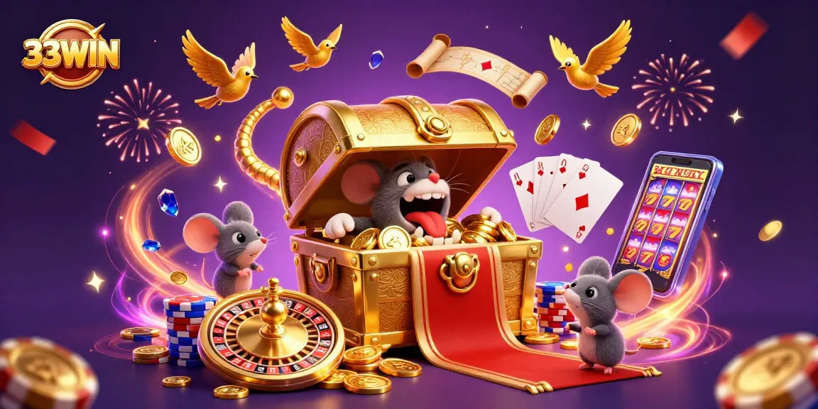 Engage in thrilling casino action at 33WIN with vibrant treasures and gold coins!