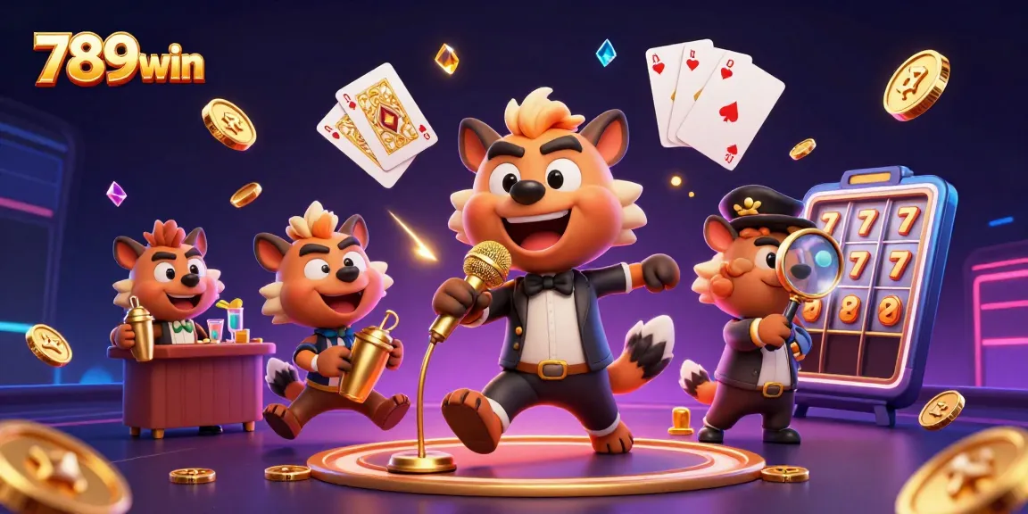 Experience the excitement of 789win with a vibrant casino scene featuring hyenas in action.
