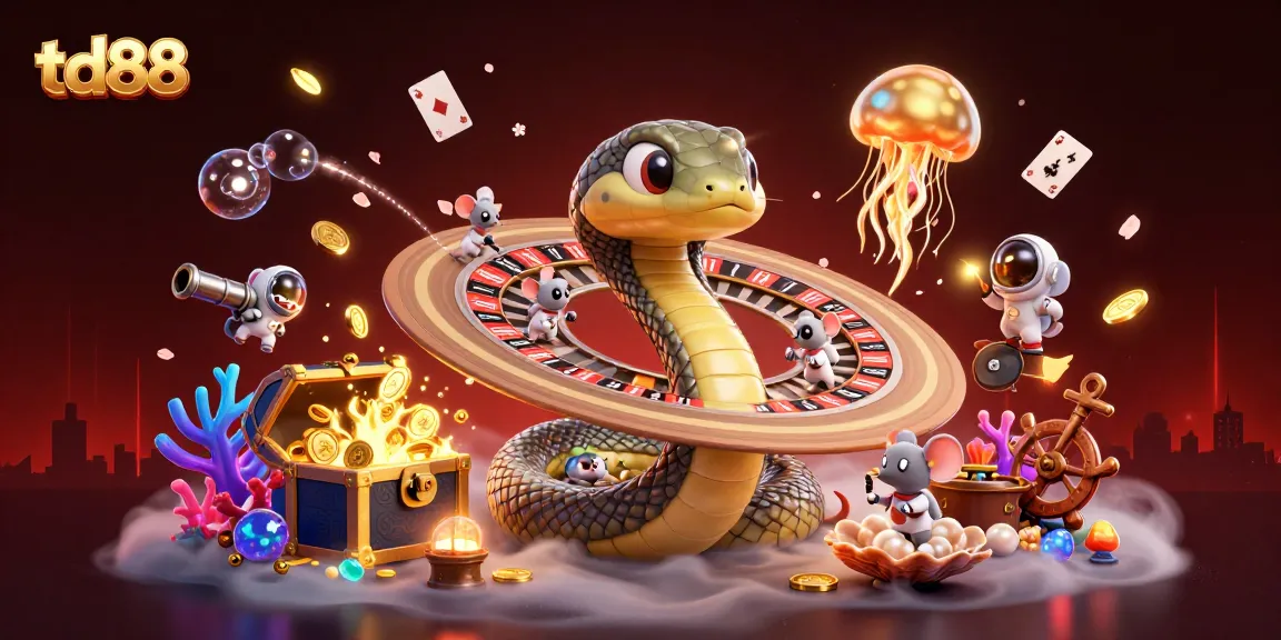 Experience thrilling gameplay with td88 as astronaut mice bet on roulette-like Saturn rings in a cosmic casino.