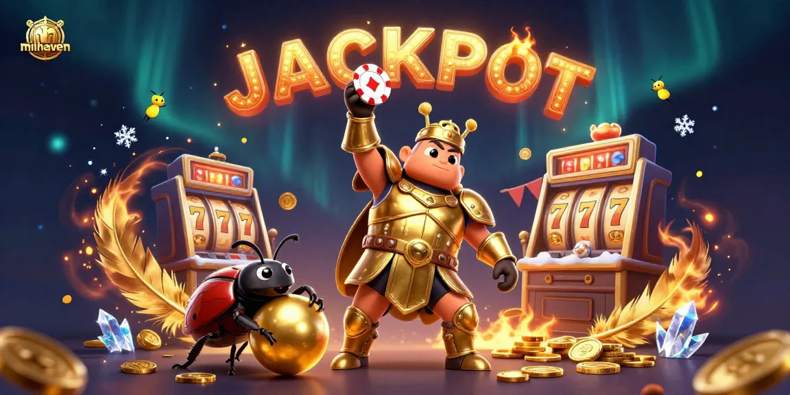 Experience gaming excitement with milhaven's vibrant 3D illustration featuring beetles celebrating a jackpot victory.