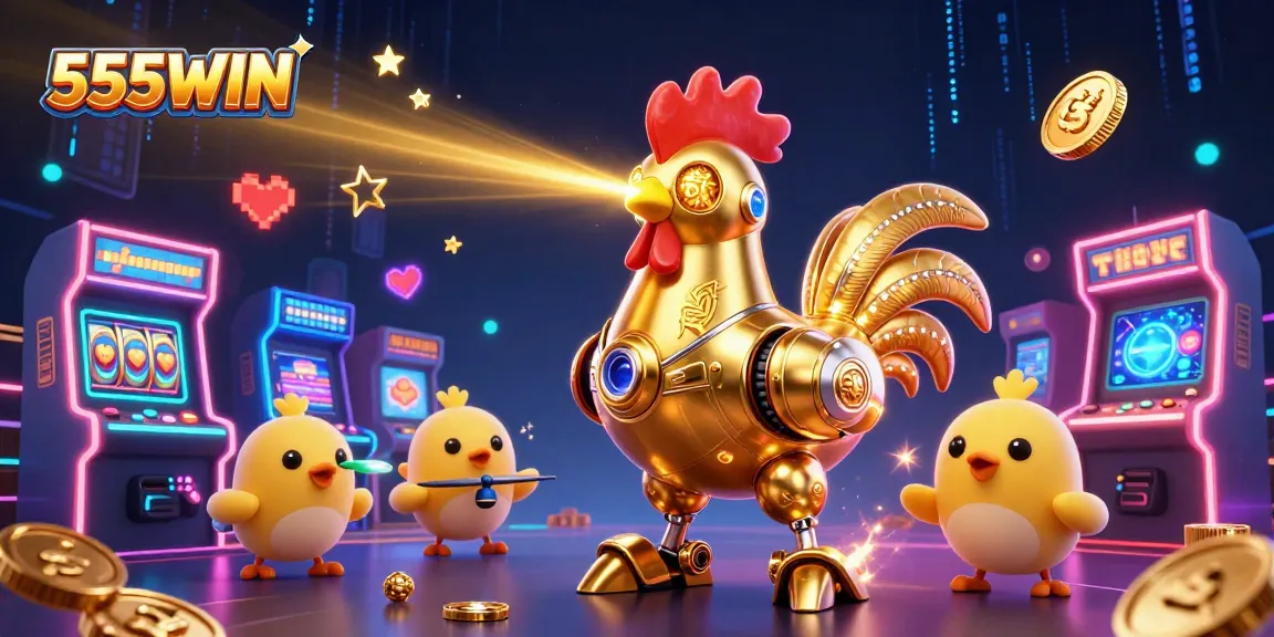 Experience thrilling gaming at 555WIN with a vibrant 3D casino illustration showcasing action-packed elements.