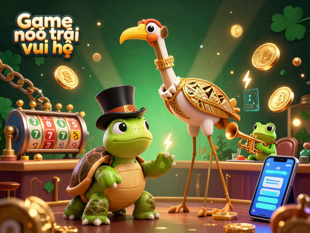 Play slot reels and win with Game nông trại vui vẻ at a lively casino featuring gold coins and vibrant characters.