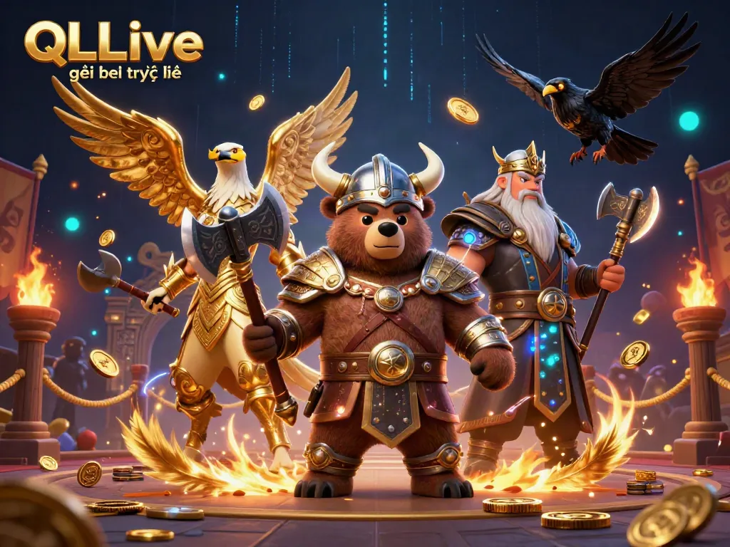 Engage with QQLive giải trí trực tuyến featuring vibrant characters and dynamic casino elements.