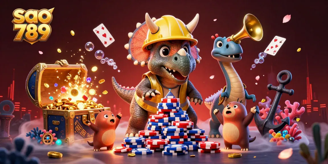 Experience excitement at sao 789 with a dynamic casino scene featuring colorful chips and cheerful characters.