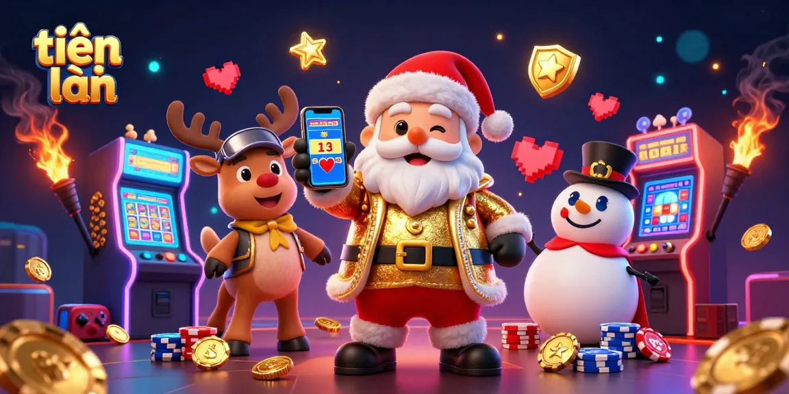 Experience the excitement of tiến lên with engaging casino game elements and festive characters.